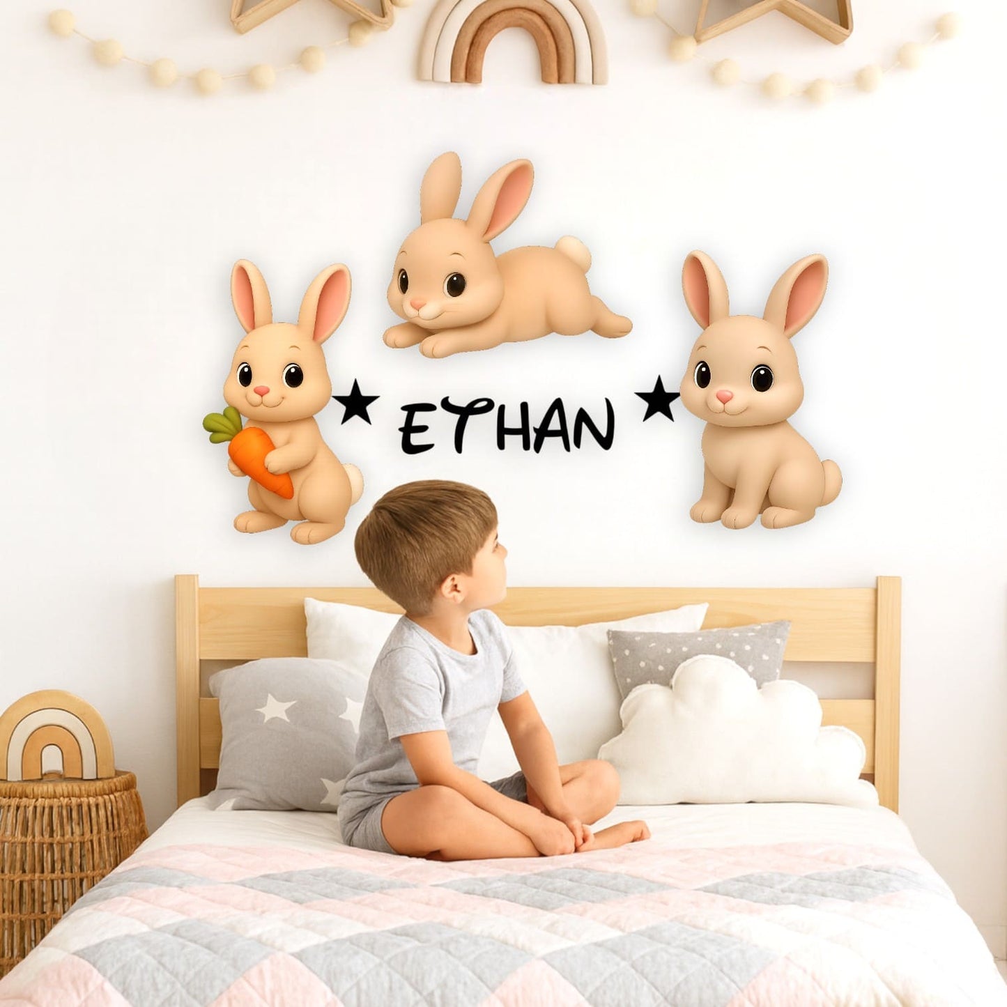 Décoration murale personnalisée Lapins avec prénom