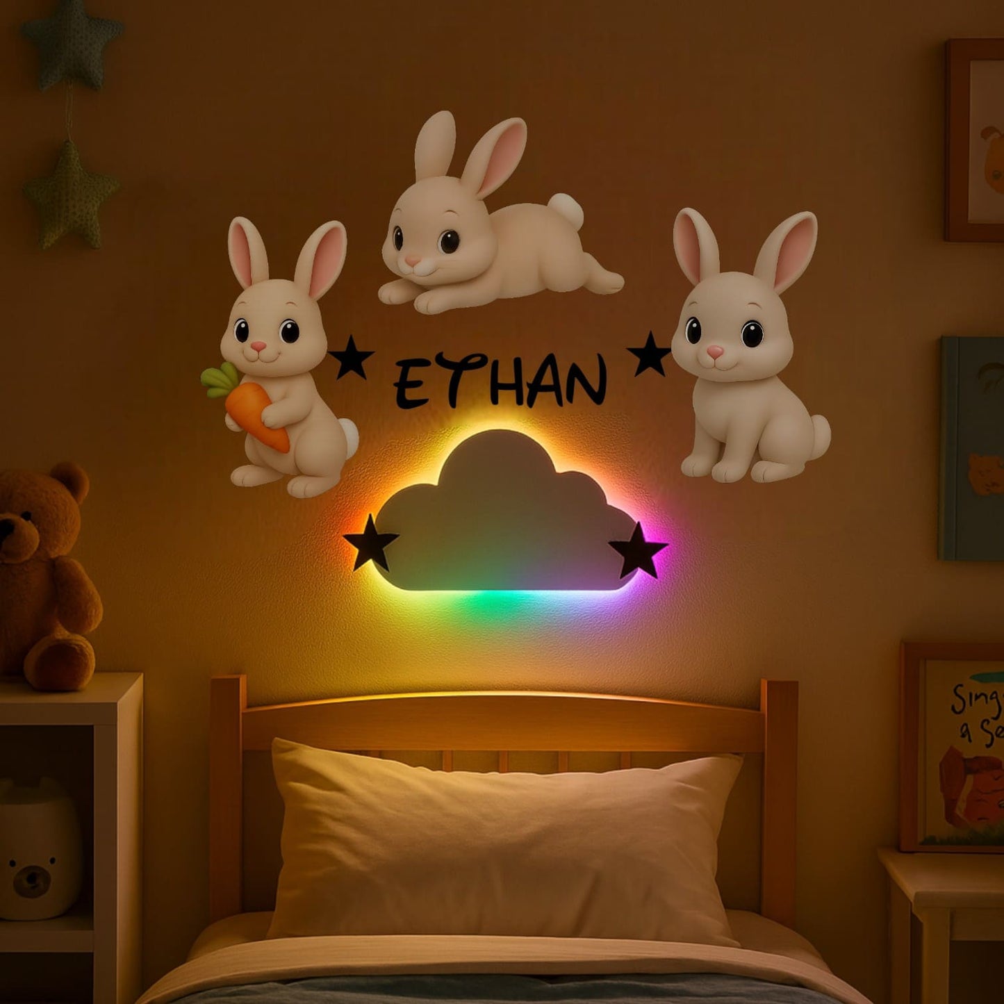 Décoration murale personnalisée Lapins avec prénom