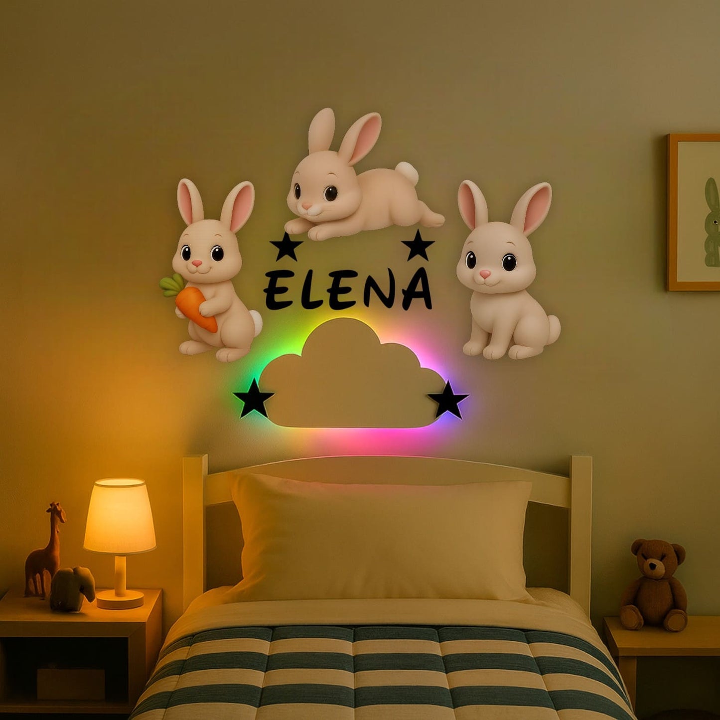Décoration murale personnalisée Lapins avec prénom