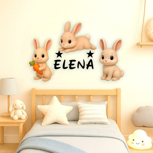 Décoration murale personnalisée Lapins avec prénom