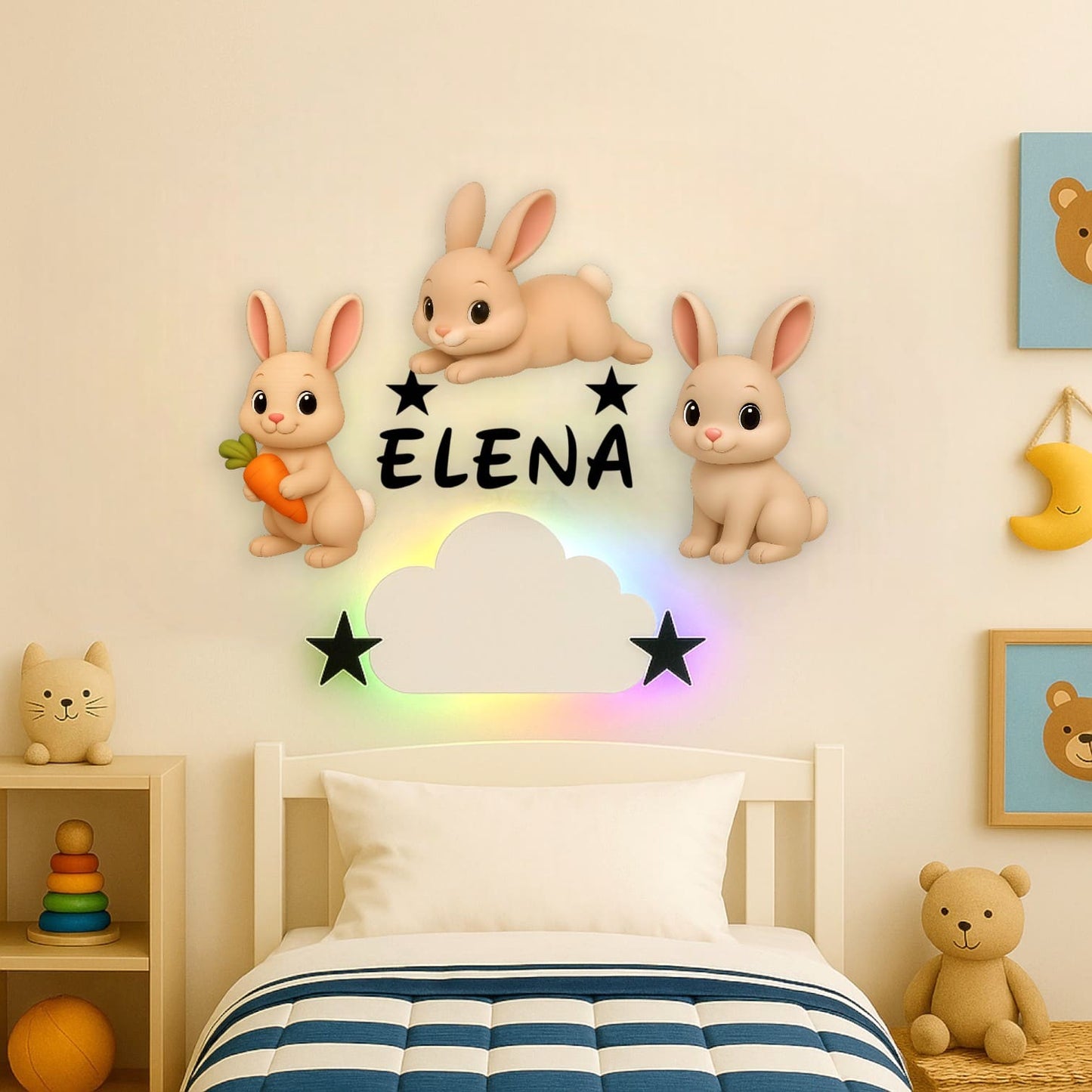 Décoration murale personnalisée Lapins avec prénom