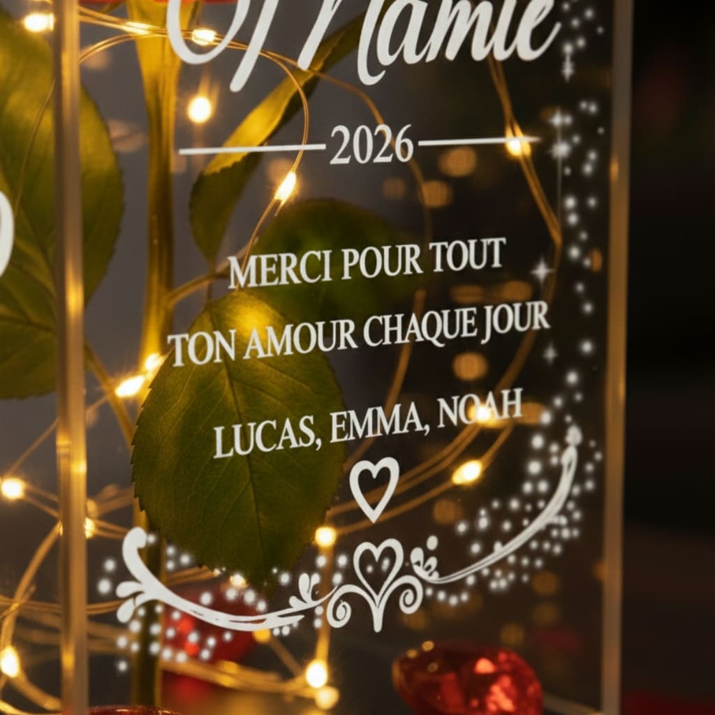 Rose Éternelle "Mamie d'Amour" personnalisée Cadeau Fête des Grands-Mères pour Mamie
