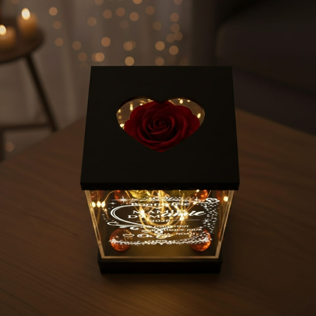 Rose Éternelle "Mamie d'Amour" personnalisée Cadeau Fête des Grands-Mères pour Mamie