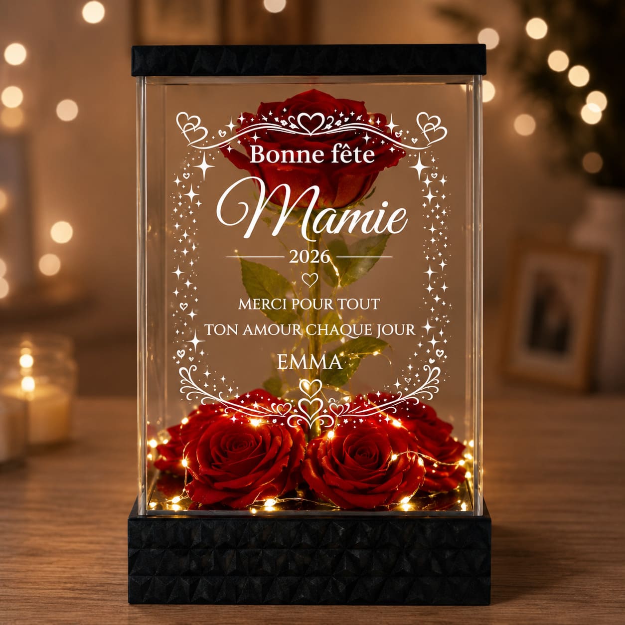 Rose Éternelle "Mamie d'Amour" personnalisée Cadeau Fête des Grands-Mères pour Mamie