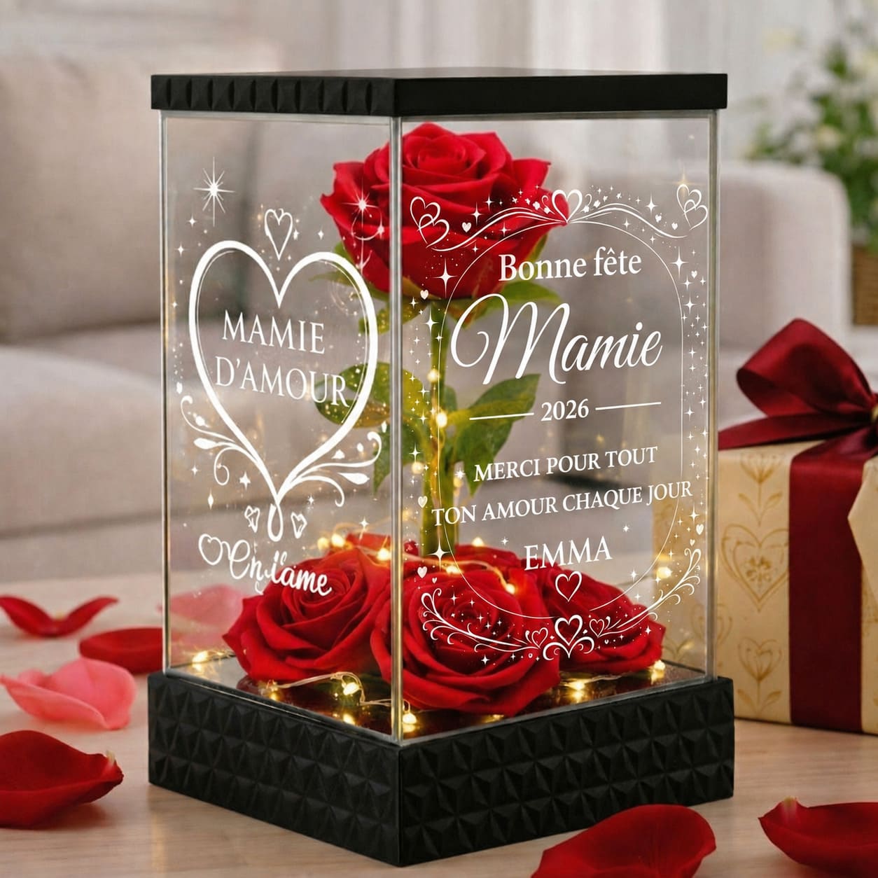 Rose Éternelle "Mamie d'Amour" personnalisée Cadeau Fête des Grands-Mères pour Mamie