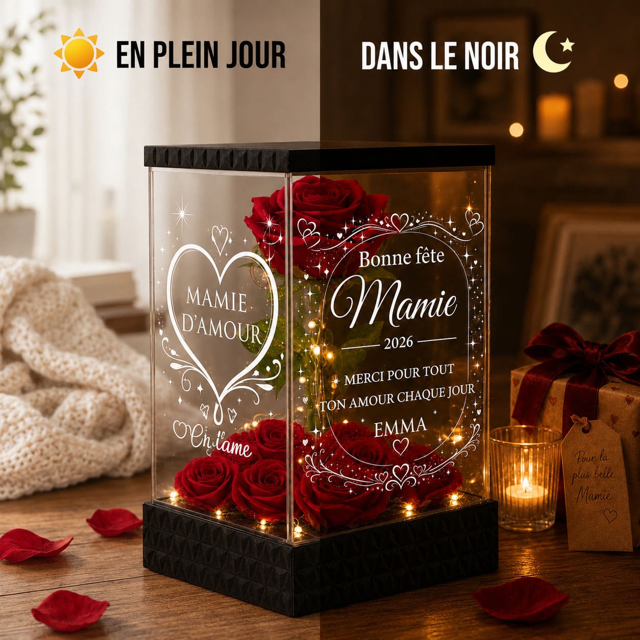 Rose Éternelle "Mamie d'Amour" personnalisée Cadeau Fête des Grands-Mères pour Mamie