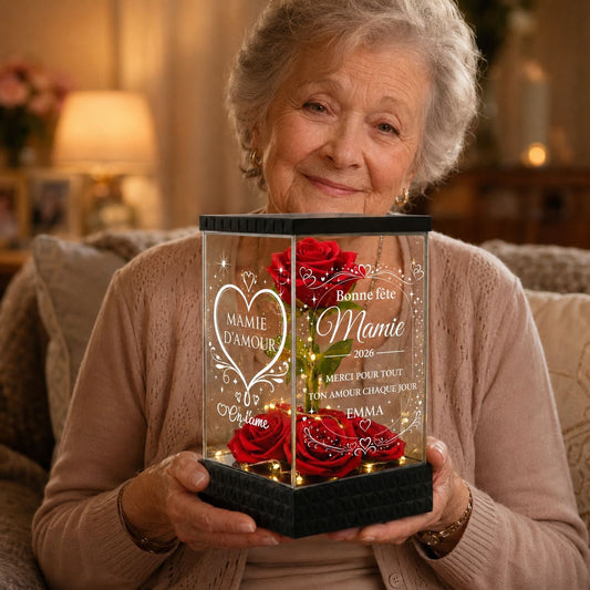 Rose Éternelle "Mamie d'Amour" personnalisée Cadeau Fête des Grands-Mères pour Mamie