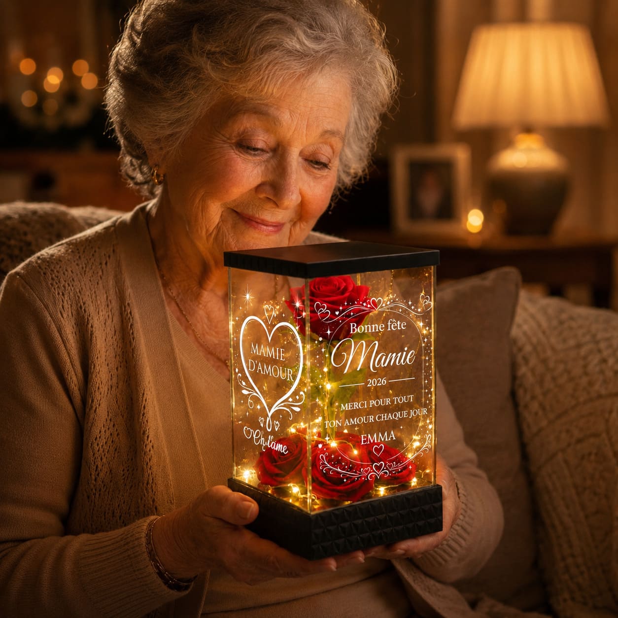 Rose Éternelle "Mamie d'Amour" personnalisée Cadeau Fête des Grands-Mères pour Mamie