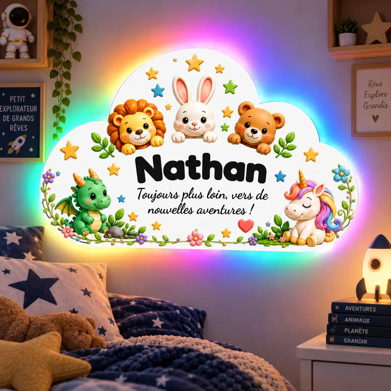 Veilleuse Nuage Personnalisée avec Prénom – Décoration Lumineuse Chambre Enfant