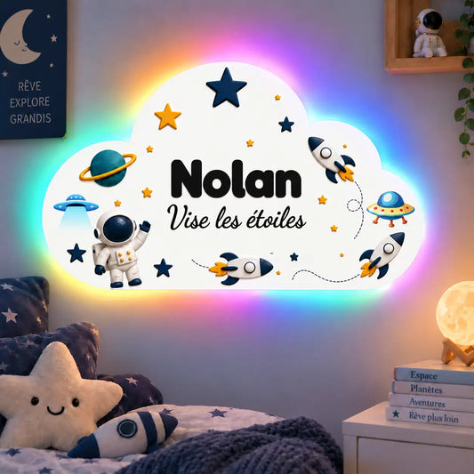 Veilleuse nuage personnalisée enfant thème espace avec prénom