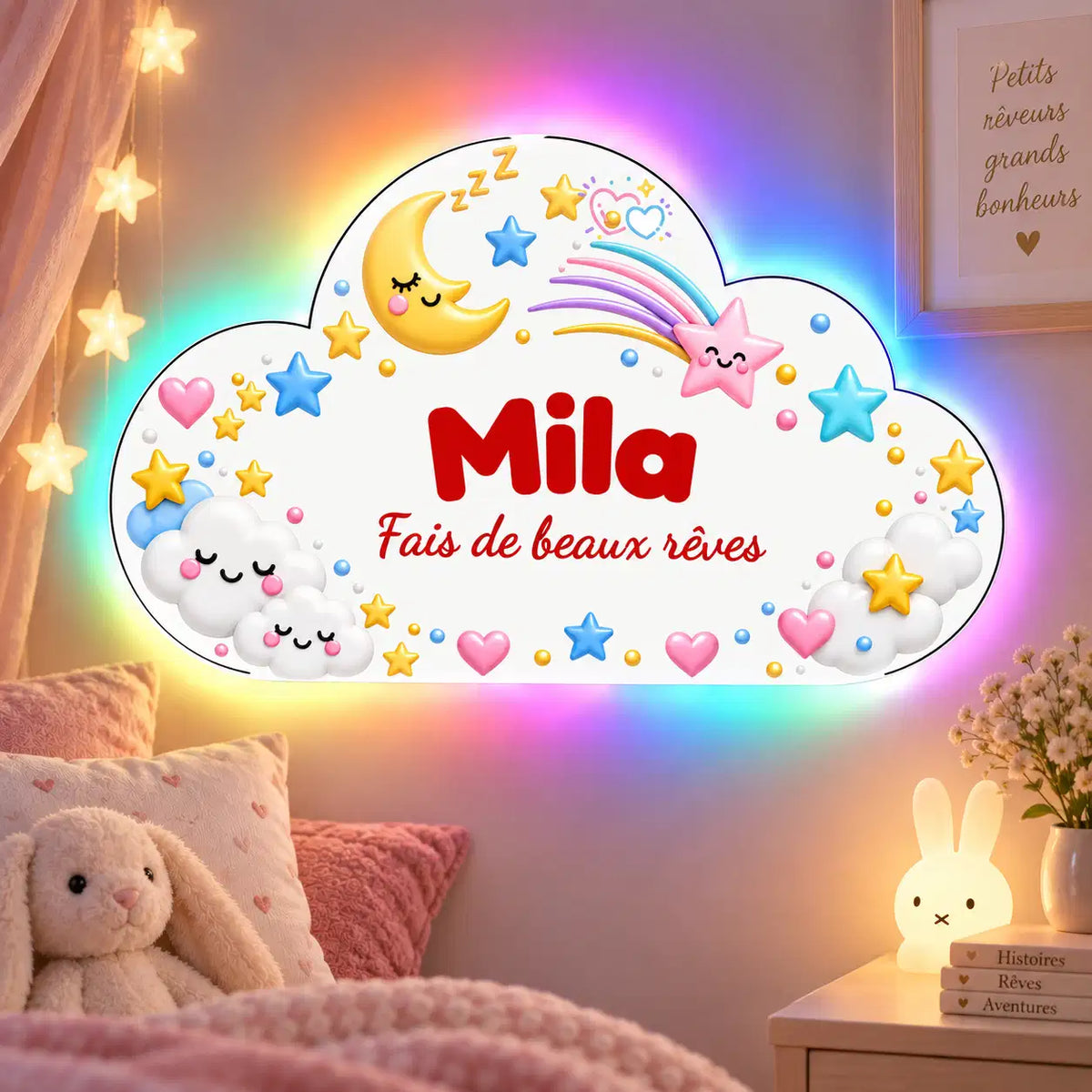 Veilleuse Nuage Personnalisée avec Prénom – Décoration Lumineuse Chambre Enfant