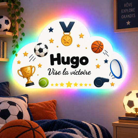 Veilleuse nuage personnalisée enfant thème sports avec prénom