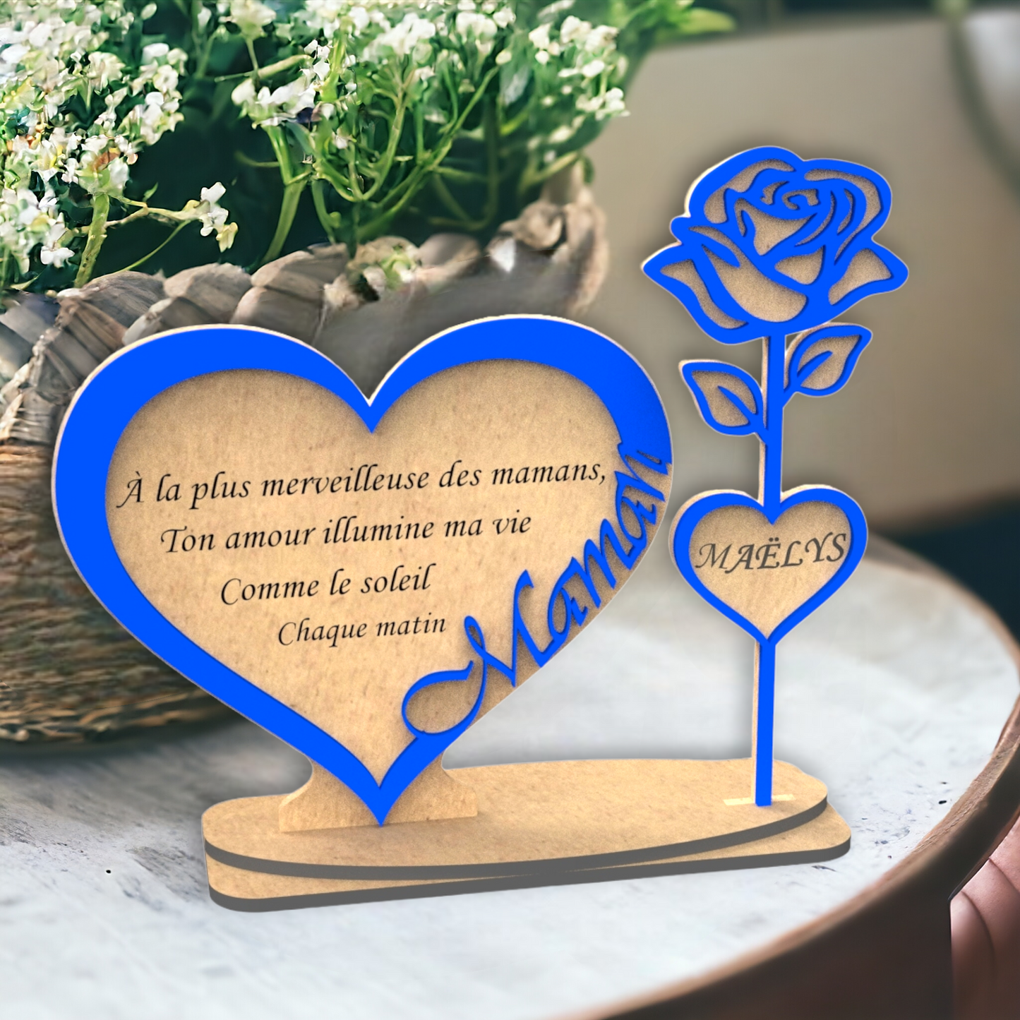 Décoration Cœur et Rose personnalisé pour Maman