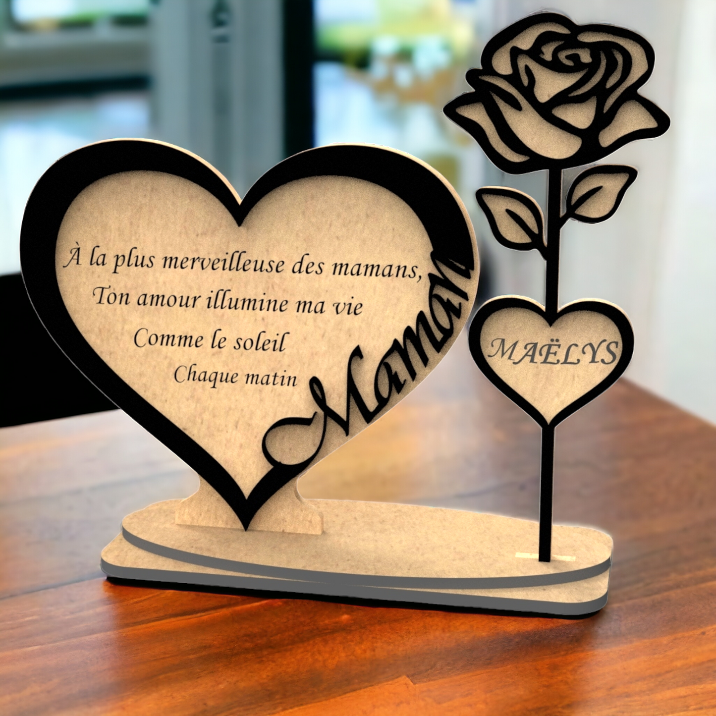 Décoration Cœur et Rose personnalisé pour Maman