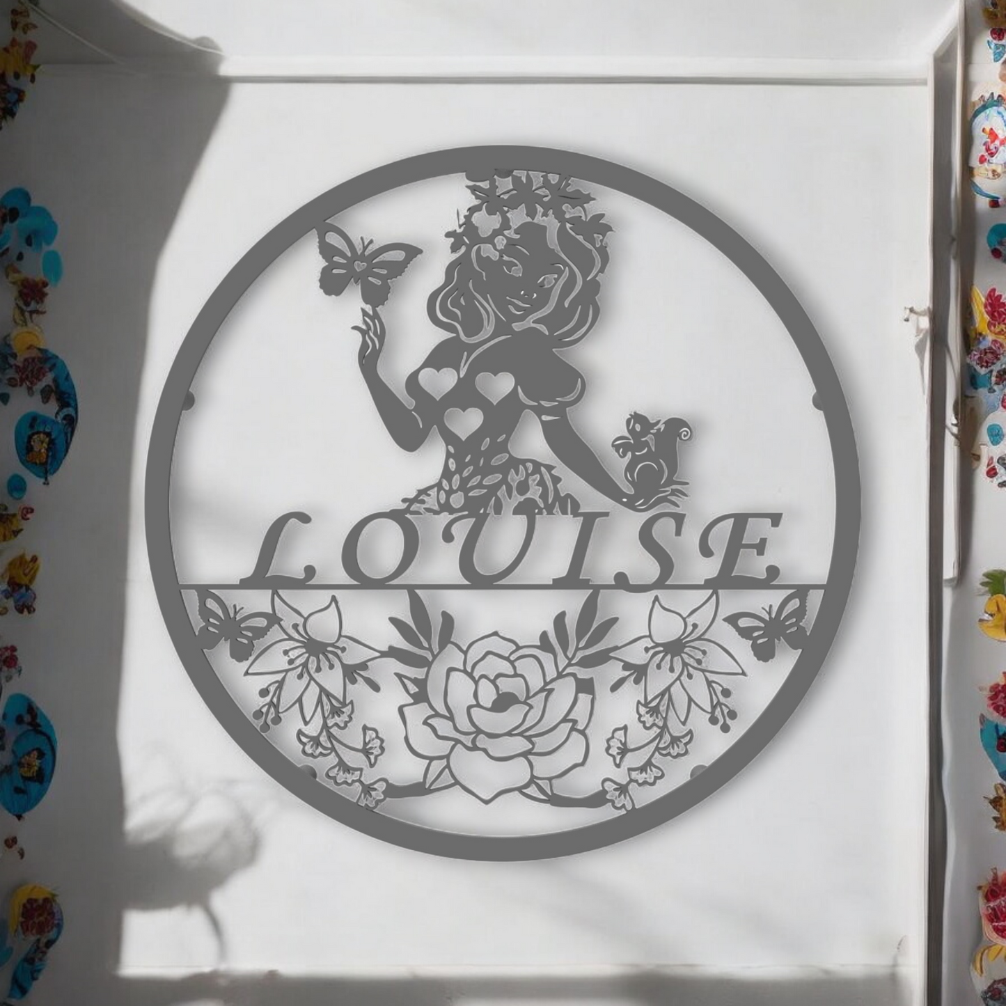 Décoration Murale Princesse 3D pour Enfant avec Prénom et Roses