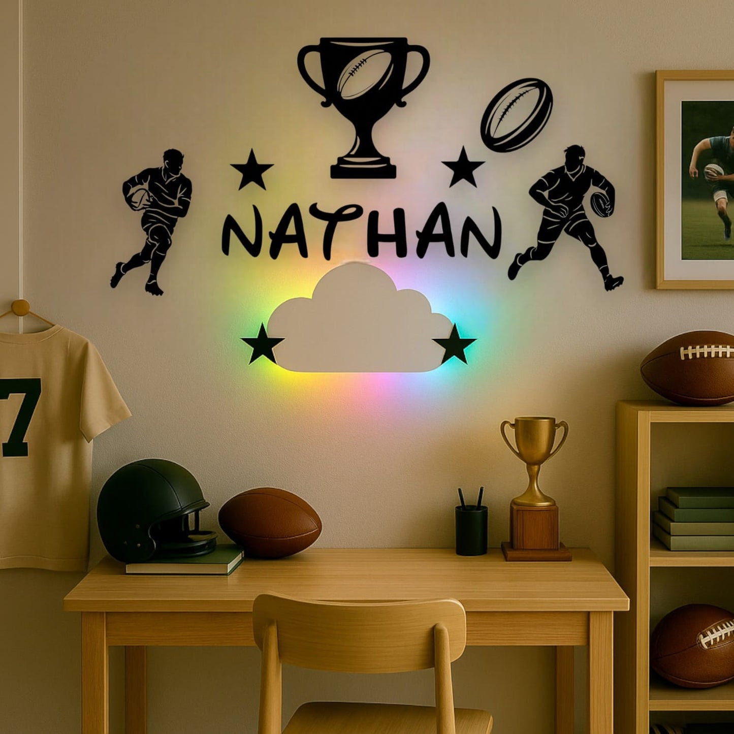 Décoration sportive rugby enfant avec prénom