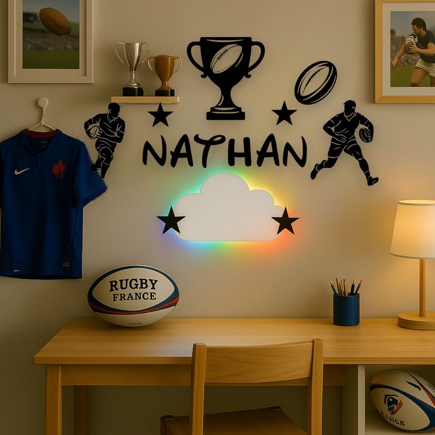 Décoration sportive rugby enfant avec prénom