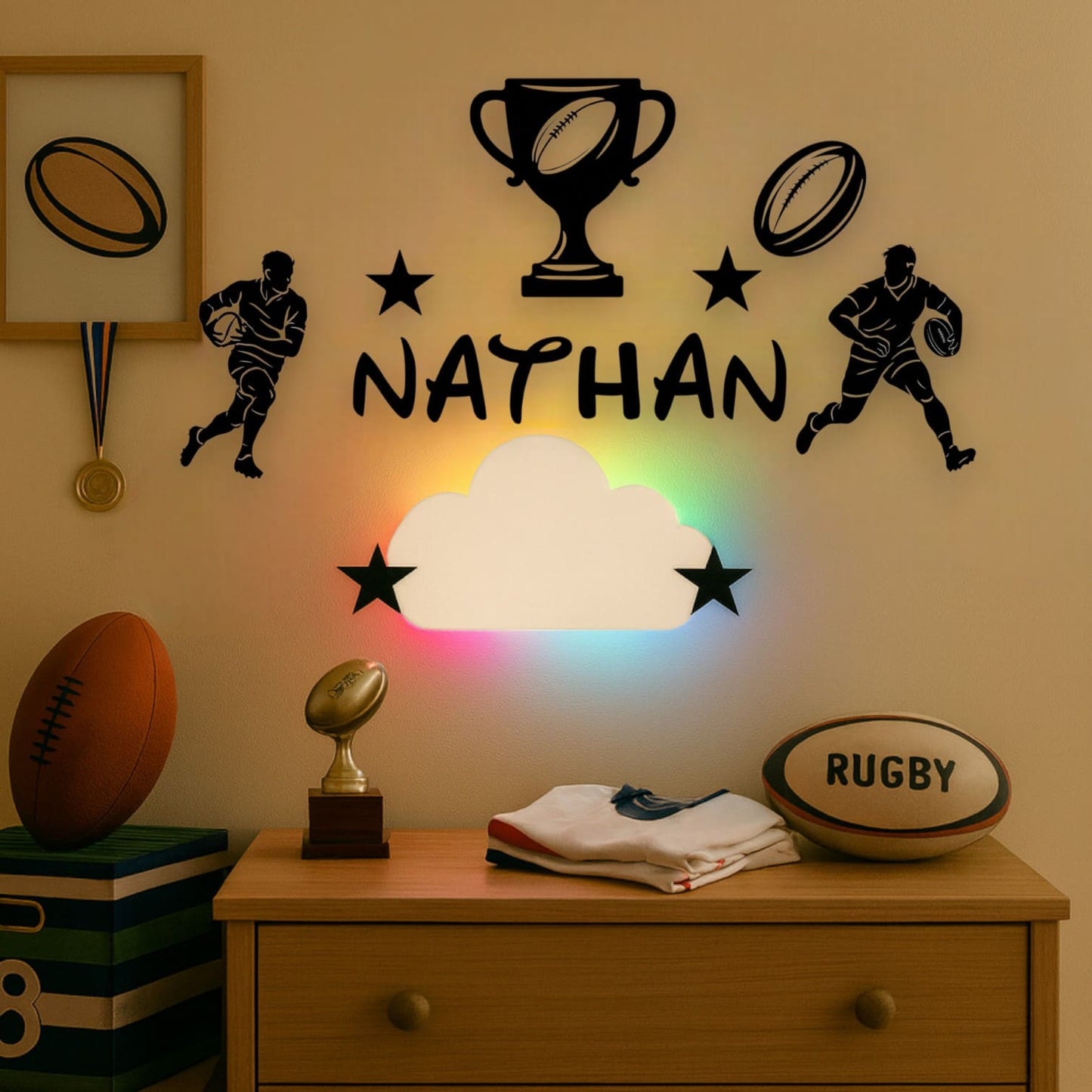 Décoration sportive rugby enfant avec prénom