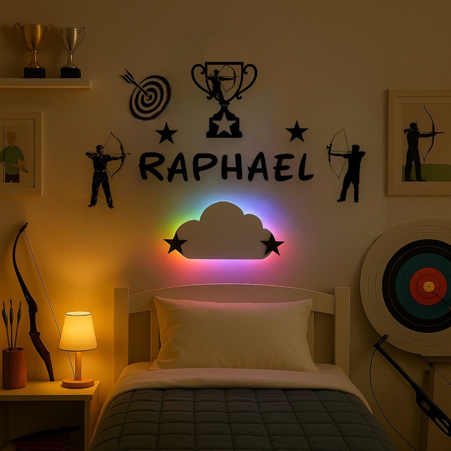 Décoration chambre enfant archer personnalisée avec prénom en 3D