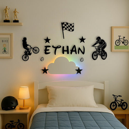 Décoration murale chambre enfant BMX personnalisée avec prénom