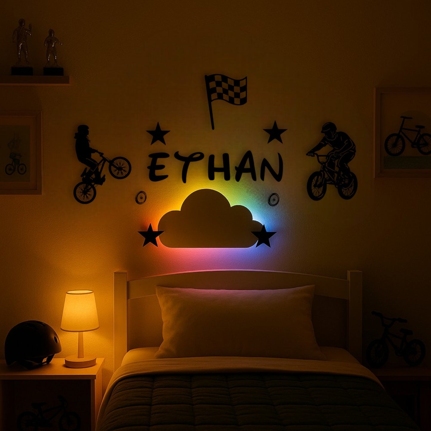 Décoration murale chambre enfant BMX personnalisée avec prénom