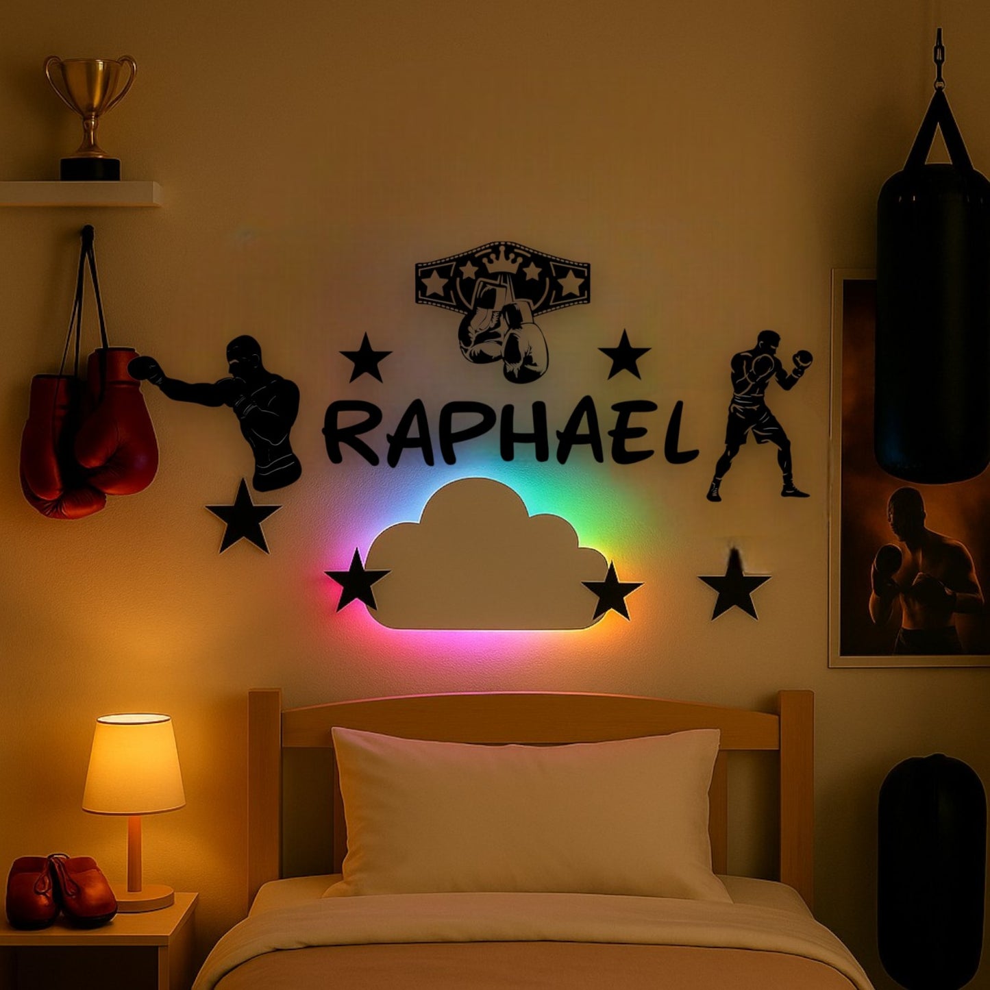 Décoration sportive boxe pour enfant avec prénom