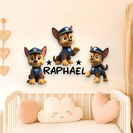 Chien Pat’ Patrouille avec prénom – Décoration murale personnalisée