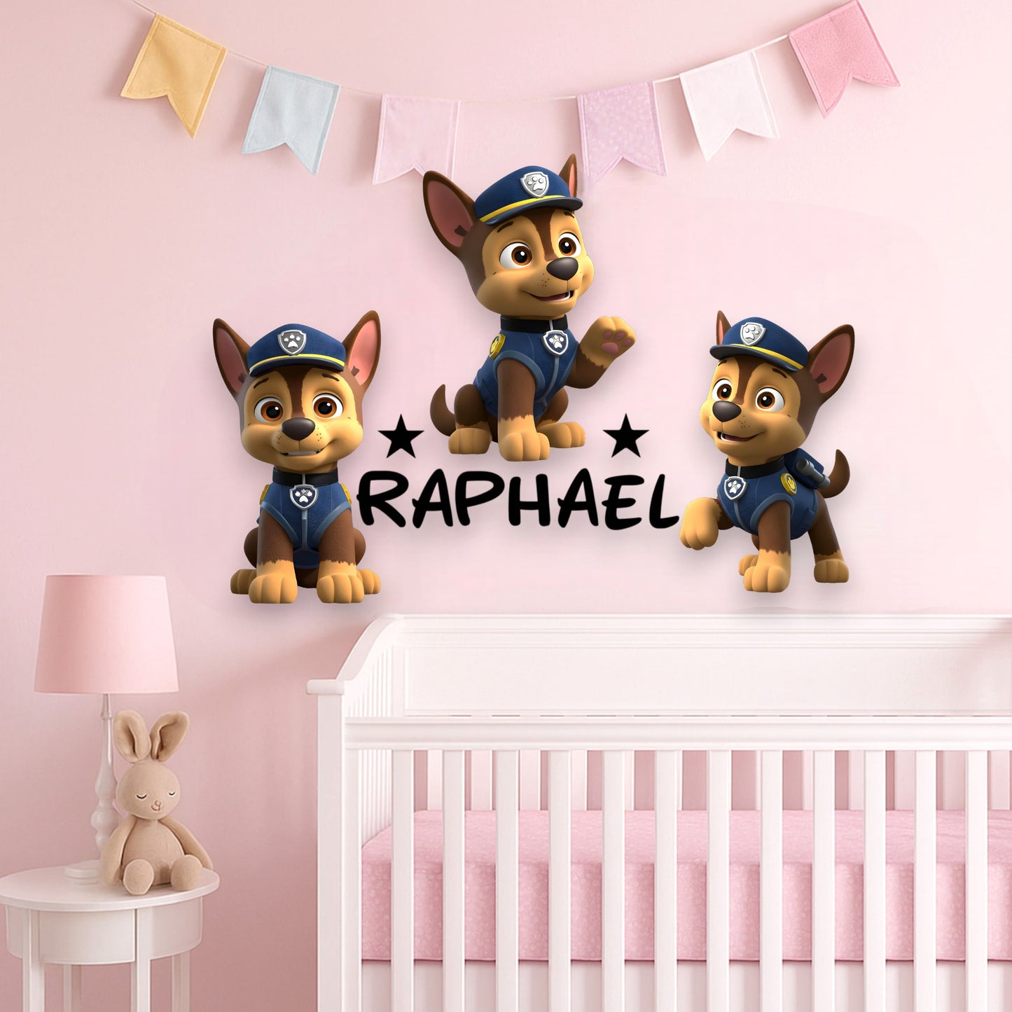 Chien Pat’ Patrouille avec prénom – Décoration murale personnalisée