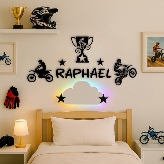 Décoration sport motocross avec prénom personnalisé