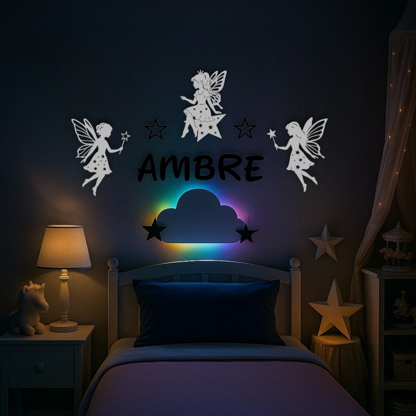 Décoration murale personnalisée Fées et étoiles