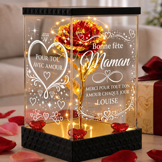 Lanterne rose dorée pour maman avec gravures Pour toi avec amour et Bonne fête Maman