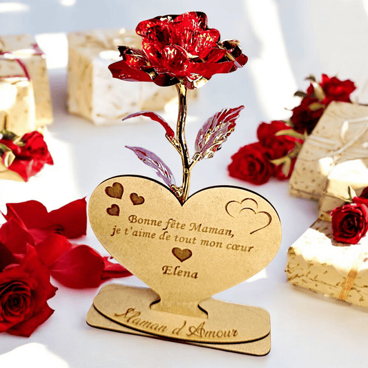 Décoration Cœur et Rose éternelle personnalisé pour Maman