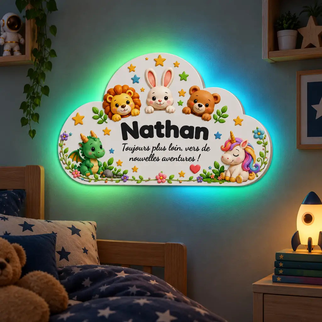 Nuage lumineux personnalisé thème animaux avec halo LED RGB