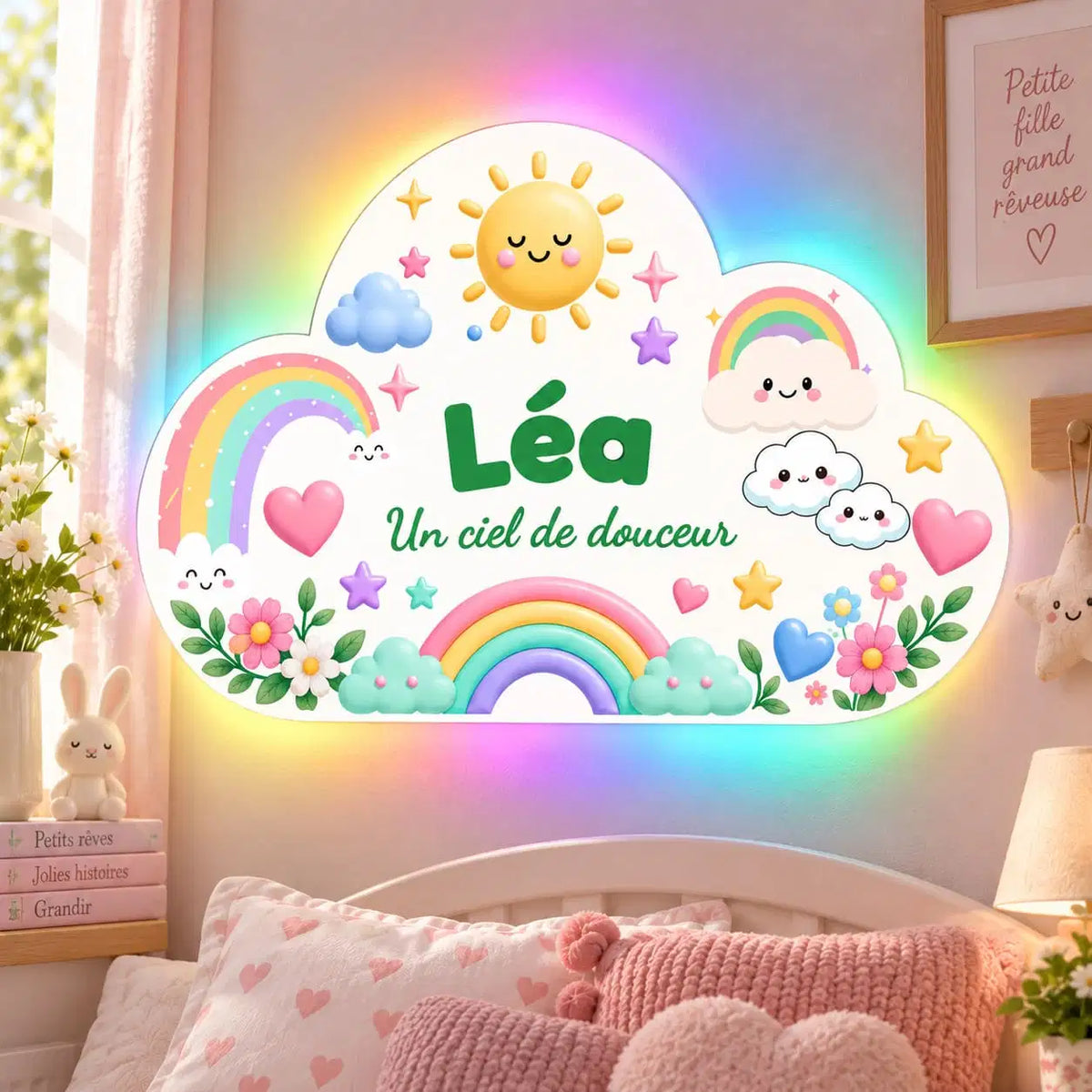 Nuage lumineux personnalisé arc-en-ciel avec éclairage LED RGB