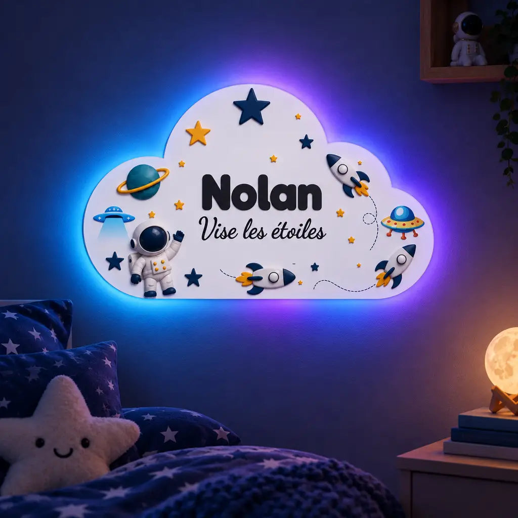 Nuage lumineux personnalisé thème espace avec halo LED RGB
