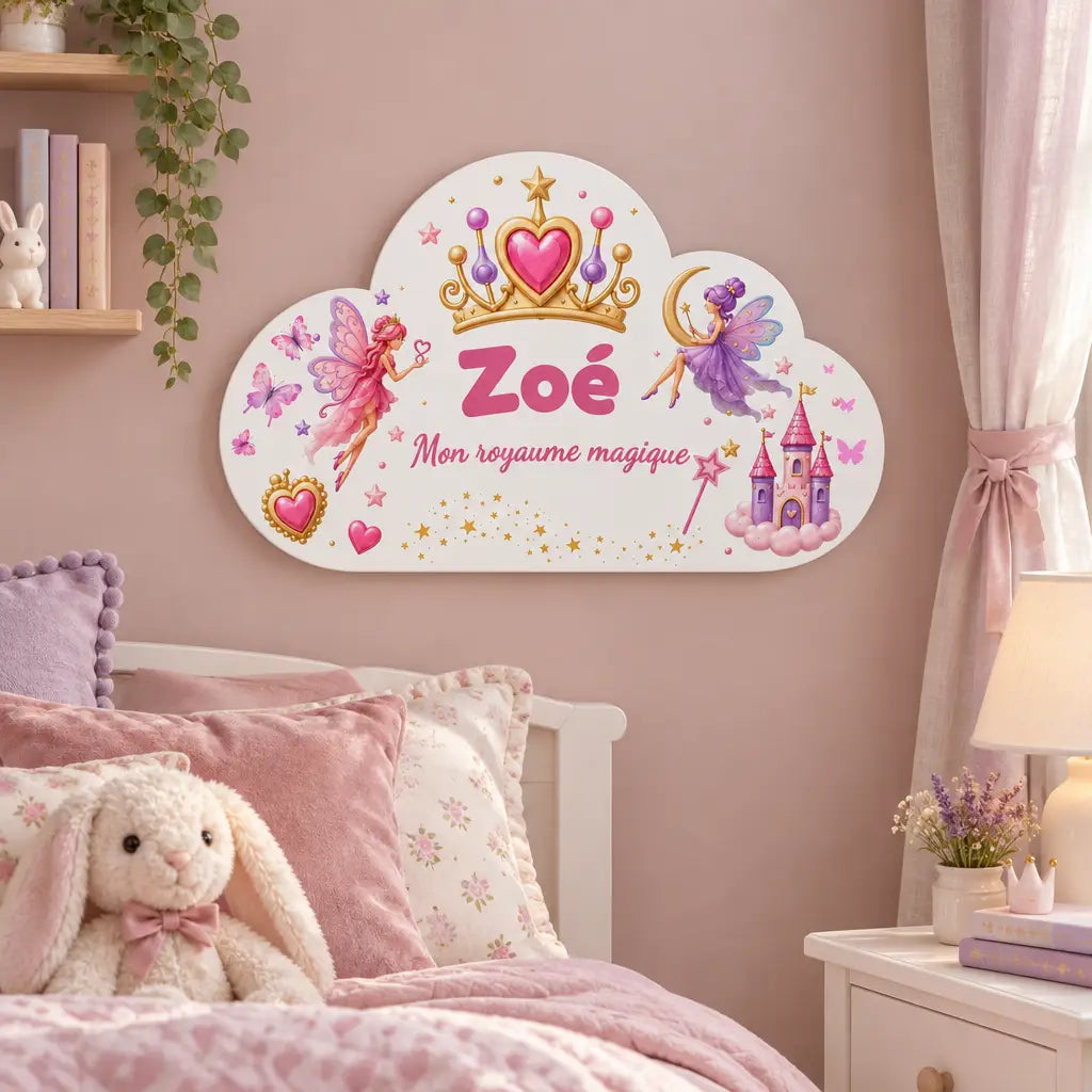 Veilleuse nuage personnalisée thème princesse dans une chambre d’enfant