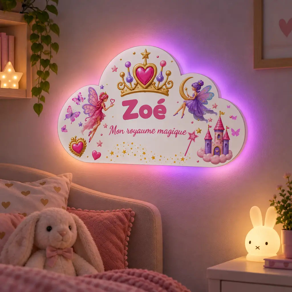 Nuage lumineux personnalisé thème princesse avec halo LED RGB