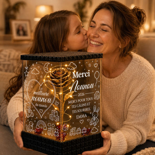 Merci Nounou – Rose Dorée Lumineuse Personnalisée