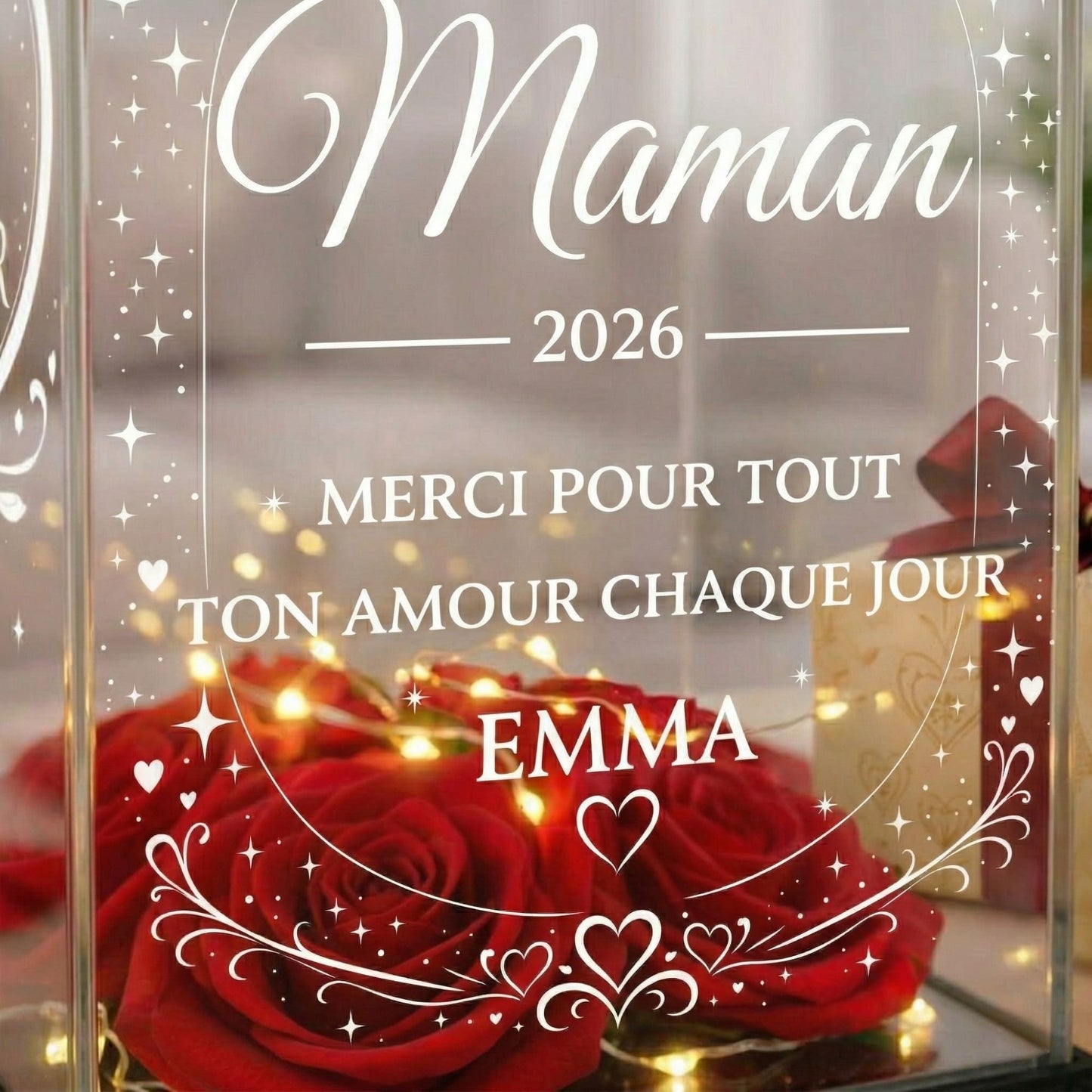 Rose rouge lumineuse personnalisée pour maman- Fête des Mères