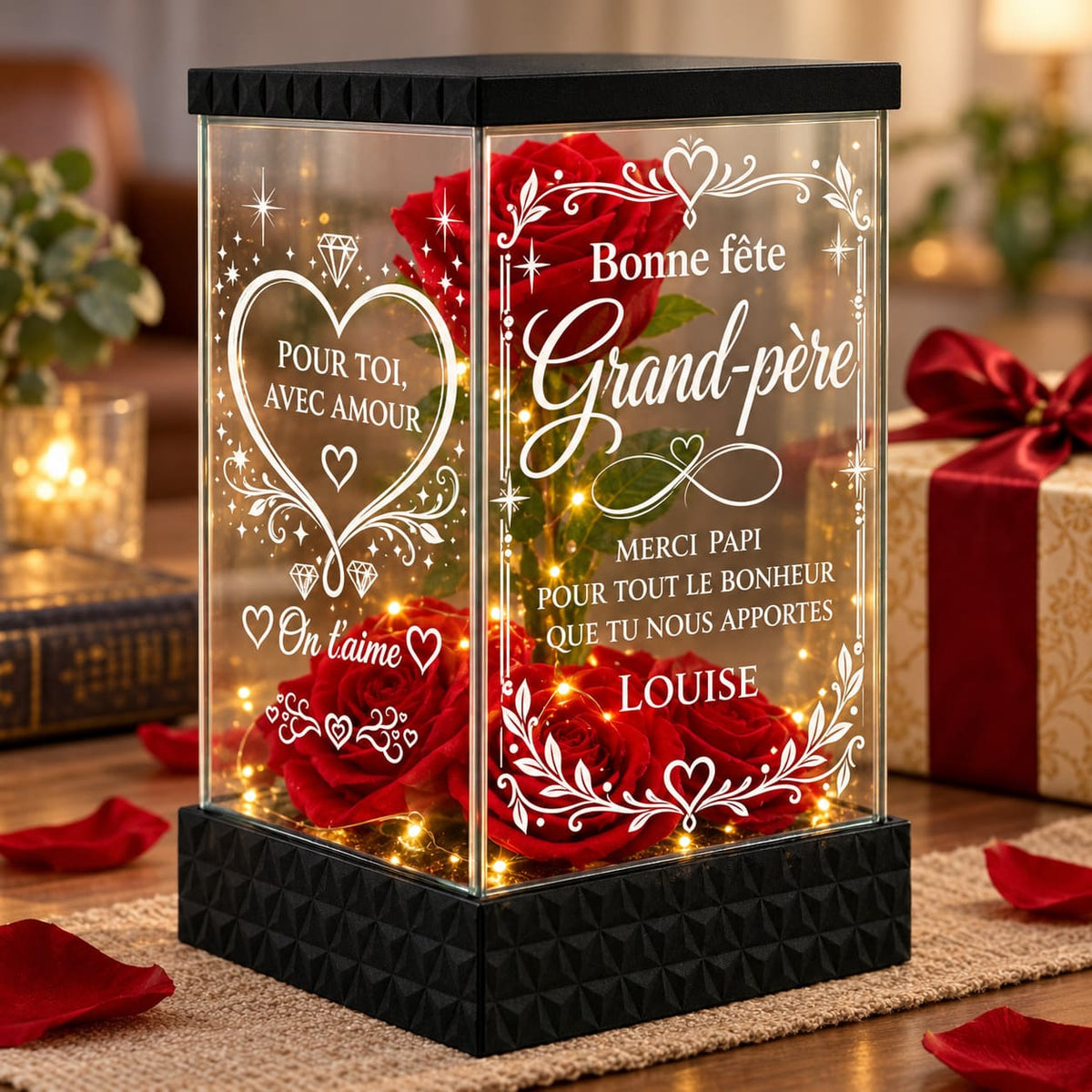 Rose éternelle Grand-Père personnalisée, cadeau Papi lumineux