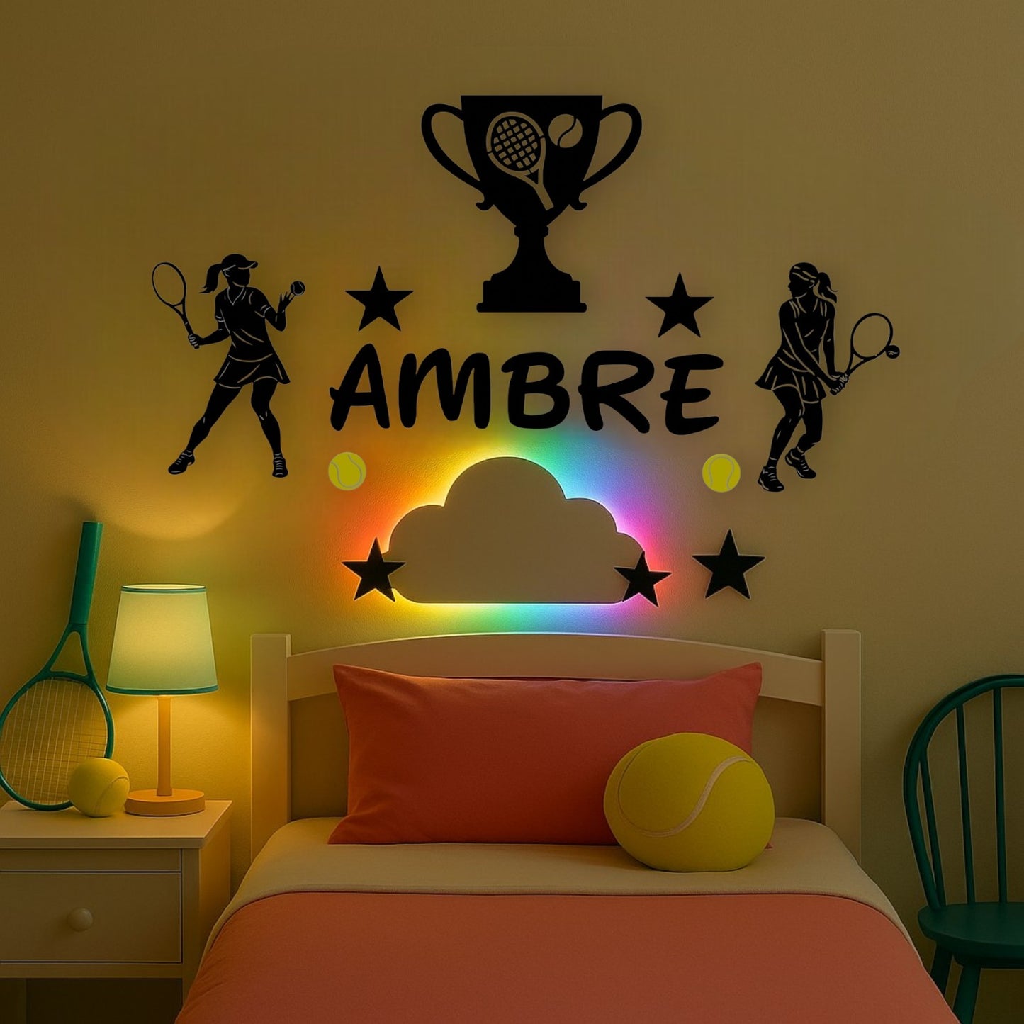 Déco murale tennis fille avec prénom
